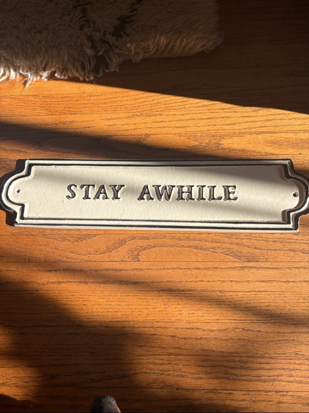 Hearth & Hand White & Black 'Stay Awhile' Decorative Wall Plaque